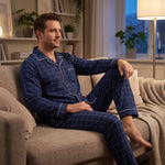Men’s Pajama Set Soft Breathable Relaxed Fit Button-Front Shirt & Long Pants