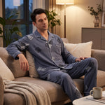 Men’s Pajama Set Soft Breathable Relaxed Fit Button-Front Shirt & Long Pants