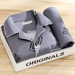 Men’s Pajama Set Soft Breathable Relaxed Fit Button-Front Shirt & Long Pants