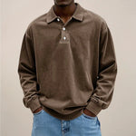 Men’s Polo Shirt Long Sleeve Relaxed Fit Button Placket