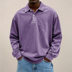 Men’s Polo Shirt Long Sleeve Relaxed Fit Button Placket