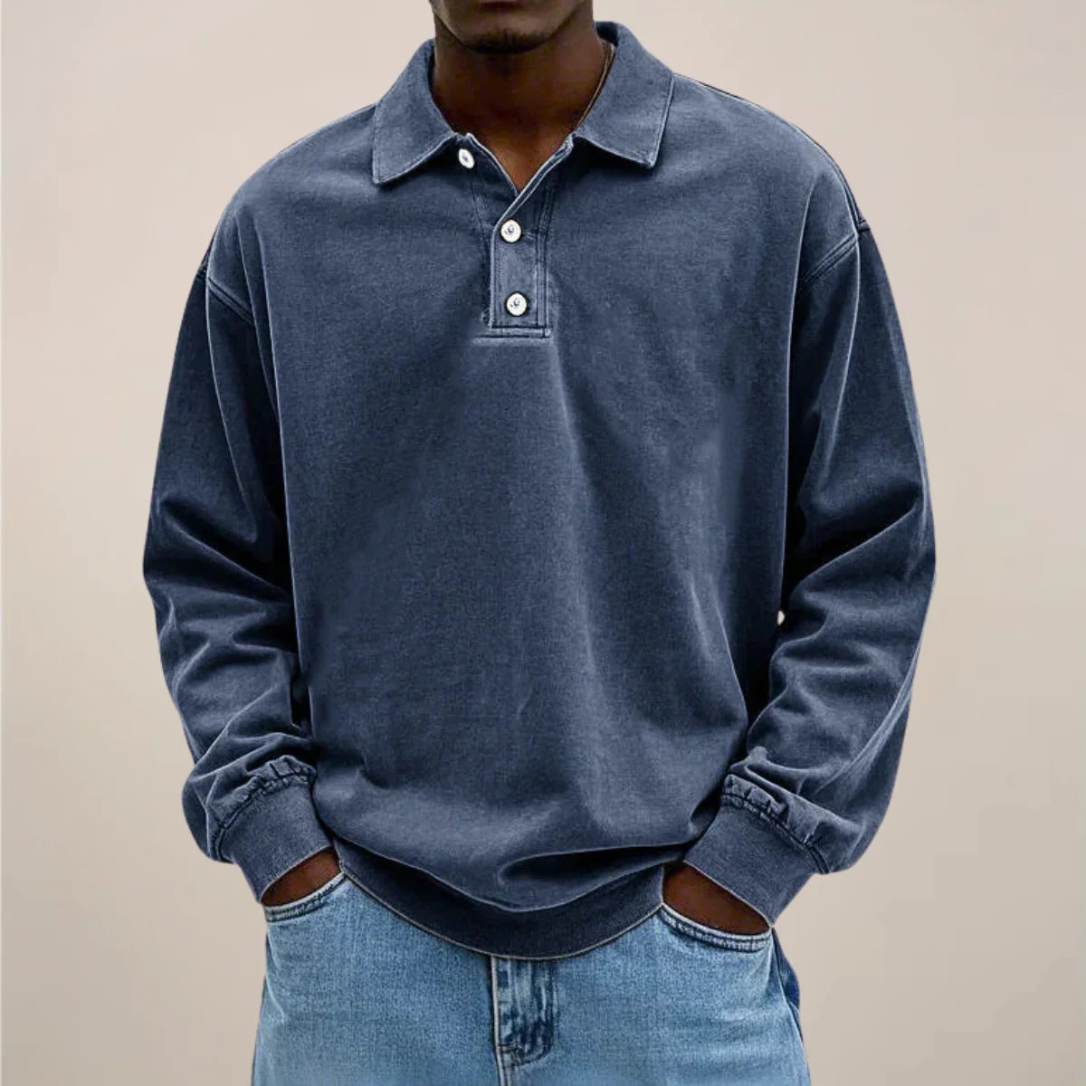 Men’s Polo Shirt Long Sleeve Relaxed Fit Button Placket