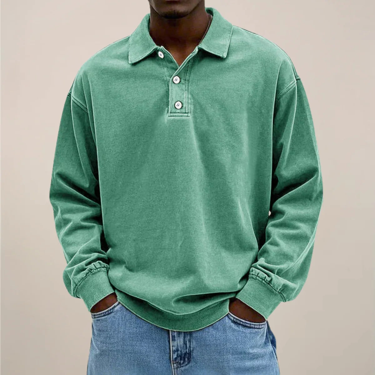 Men’s Polo Shirt Long Sleeve Relaxed Fit Button Placket