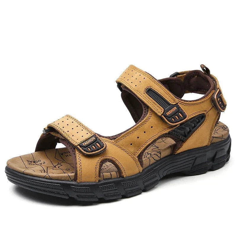 Men’s Sandals Leather Cushioned Adjustable Hook-and-Loop Closure