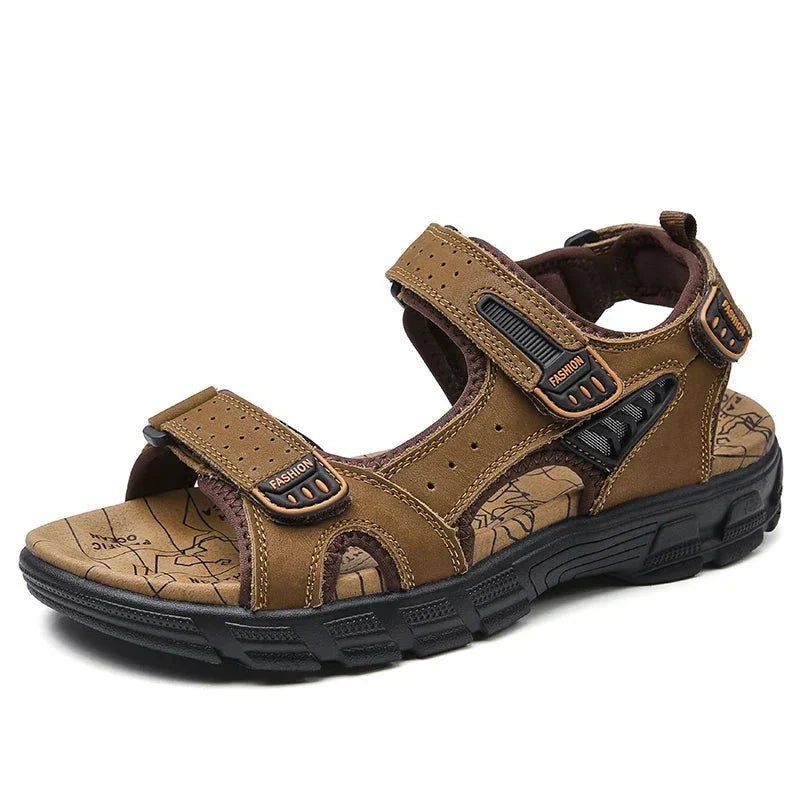 Men’s Sandals Leather Cushioned Adjustable Hook-and-Loop Closure
