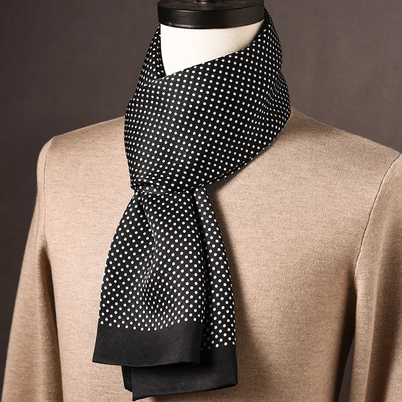 Men’s Scarf 100% Mulberry Silk Double-Layer Polka Dot Pattern
