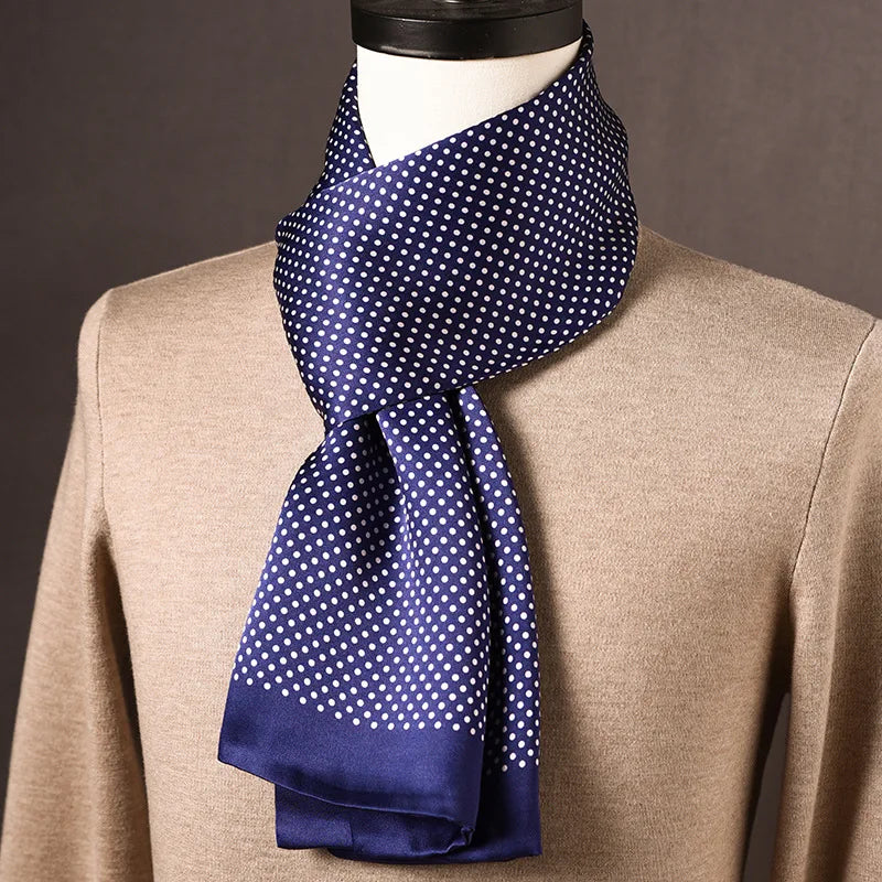 Men’s Scarf 100% Mulberry Silk Double-Layer Polka Dot Pattern