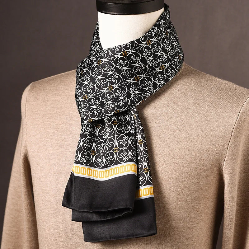Men’s Scarf 100% Mulberry Silk Double-Layer Polka Dot Pattern