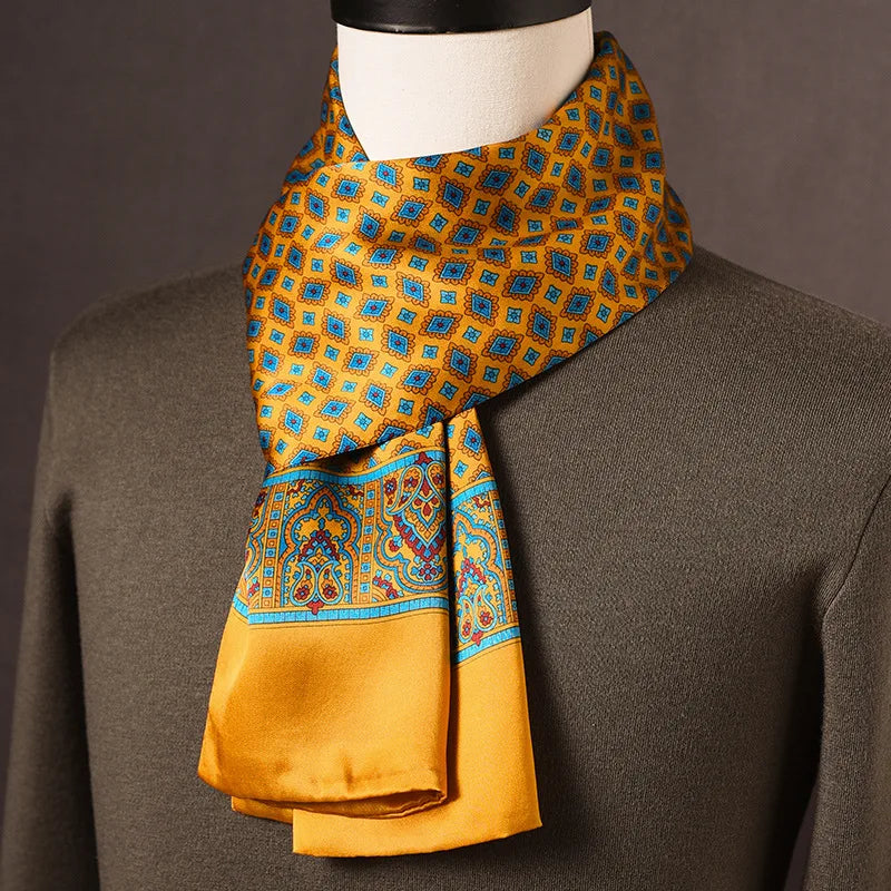 Men’s Scarf 100% Mulberry Silk Double-Layer Polka Dot Pattern