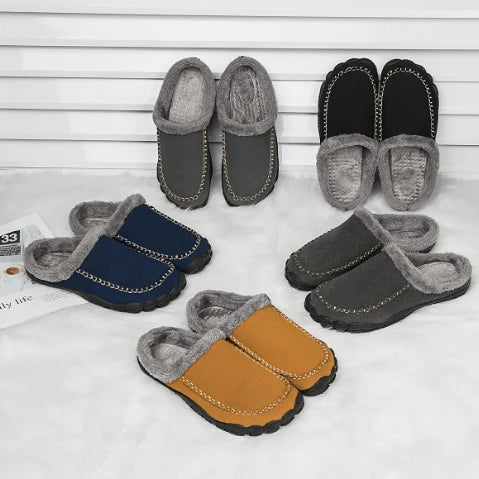 Men’s Slippers Plush Lining Non-Slip Rubber Sole