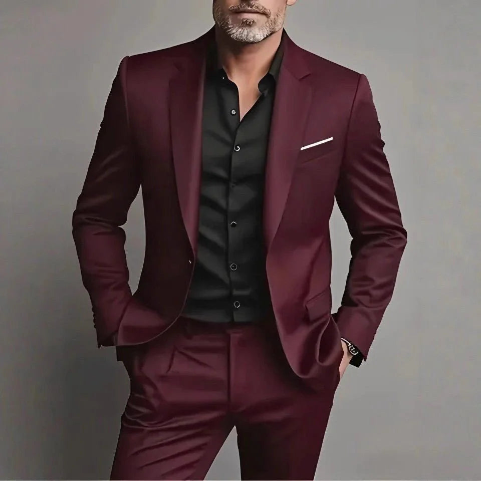 Men’s Suit Slim Fit Satin Peak Lapels Single-Breasted