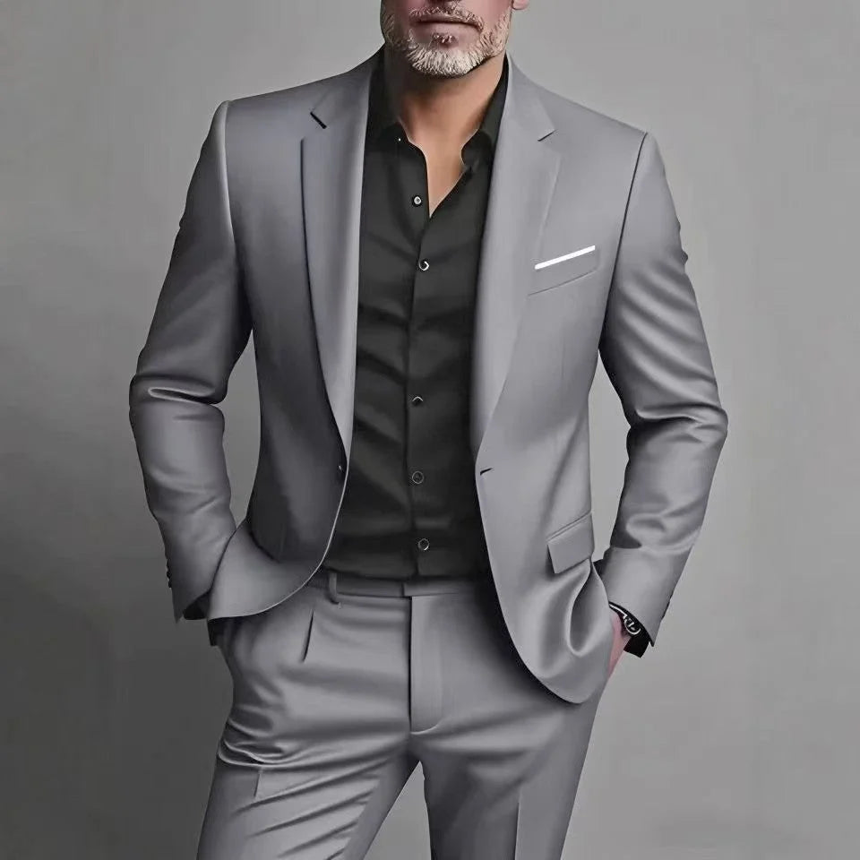 Men’s Suit Slim Fit Satin Peak Lapels Single-Breasted