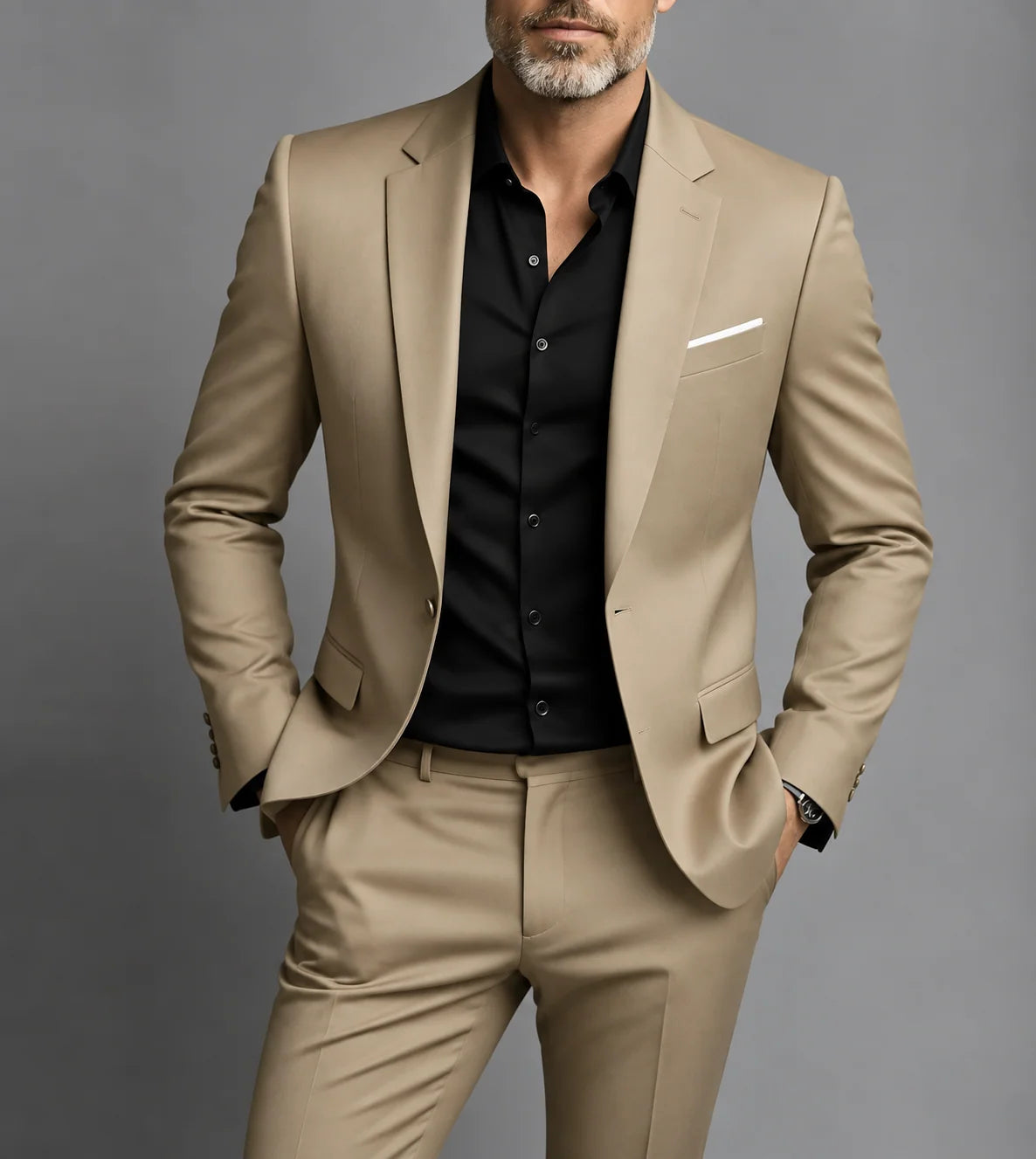 Men’s Suit Slim Fit Satin Peak Lapels Single-Breasted