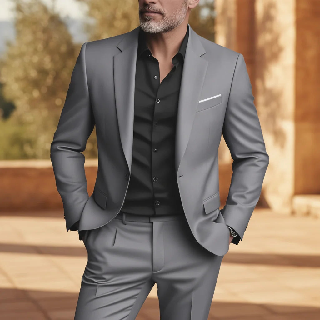 Men’s Suit Slim Fit Satin Peak Lapels Single-Breasted