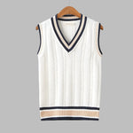 Men's Sweater Vest Striped V-Neck Cotton Blend Knit
