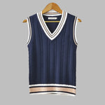 Men's Sweater Vest Striped V-Neck Cotton Blend Knit