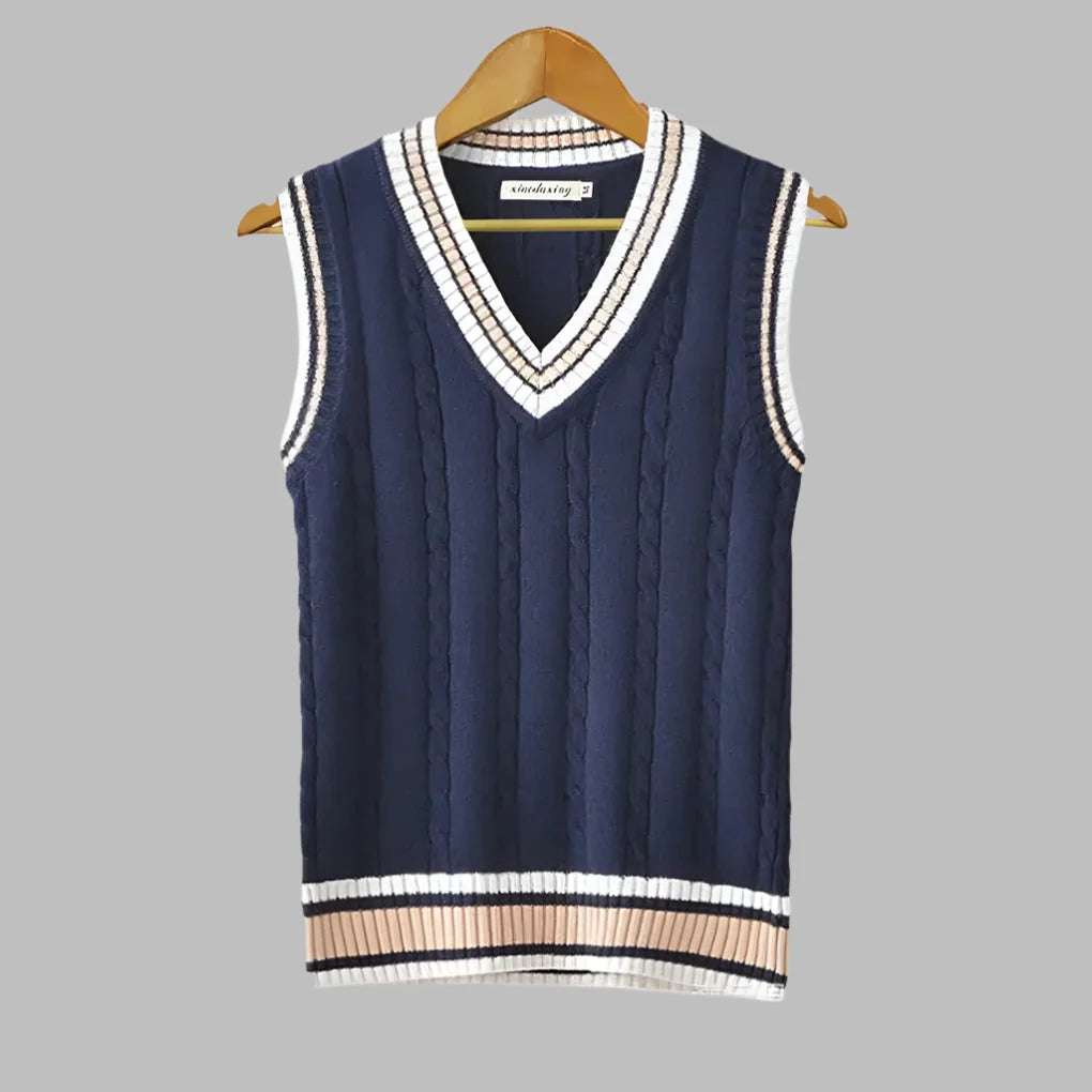 Men's Sweater Vest Striped V-Neck Cotton Blend Knit