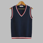 Men's Sweater Vest Striped V-Neck Cotton Blend Knit