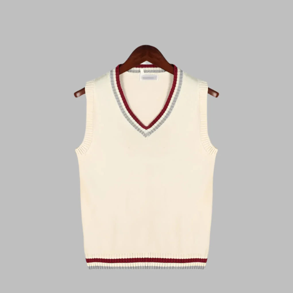 Men's Sweater Vest Striped V-Neck Cotton Blend Knit