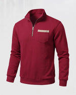 Men’s Sweatshirt Half-Zip Cotton Blend Chest Pocket & Ribbed Cuffs