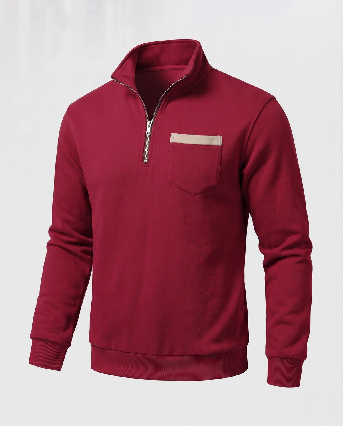 Men’s Sweatshirt Half-Zip Cotton Blend Chest Pocket & Ribbed Cuffs
