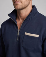 Men’s Sweatshirt Half-Zip Cotton Blend Chest Pocket & Ribbed Cuffs