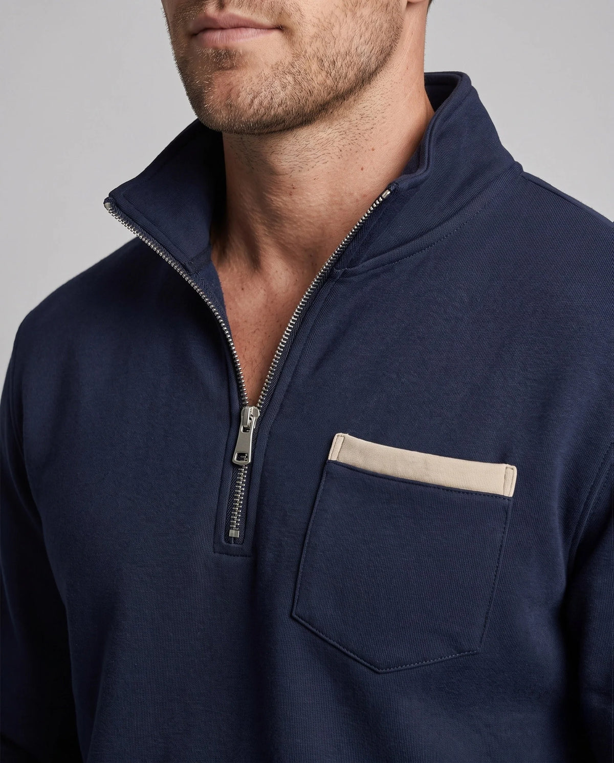 Men’s Sweatshirt Half-Zip Cotton Blend Chest Pocket & Ribbed Cuffs