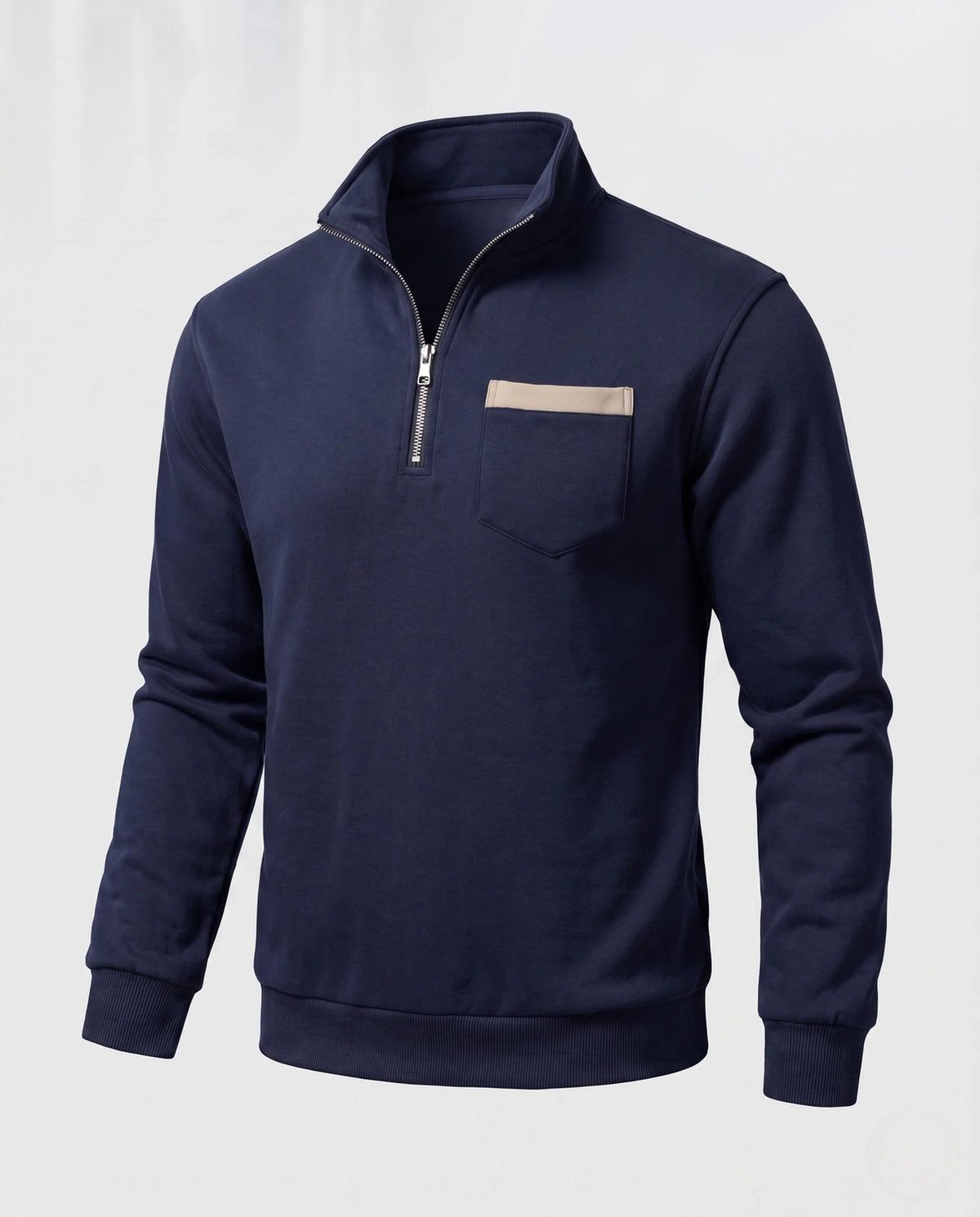 Men’s Sweatshirt Half-Zip Cotton Blend Chest Pocket & Ribbed Cuffs