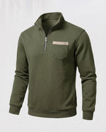 Men’s Sweatshirt Half-Zip Cotton Blend Chest Pocket & Ribbed Cuffs