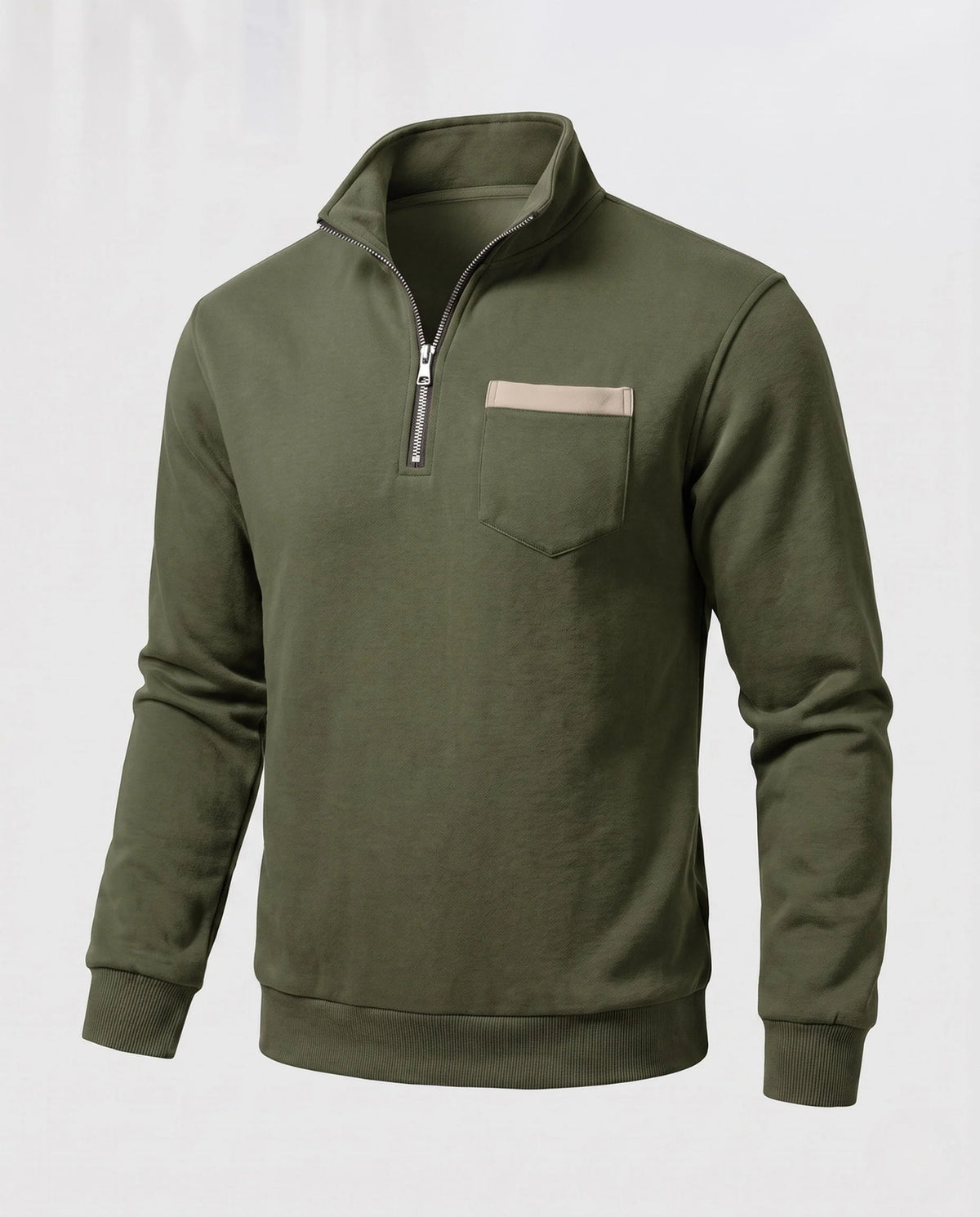 Men’s Sweatshirt Half-Zip Cotton Blend Chest Pocket & Ribbed Cuffs