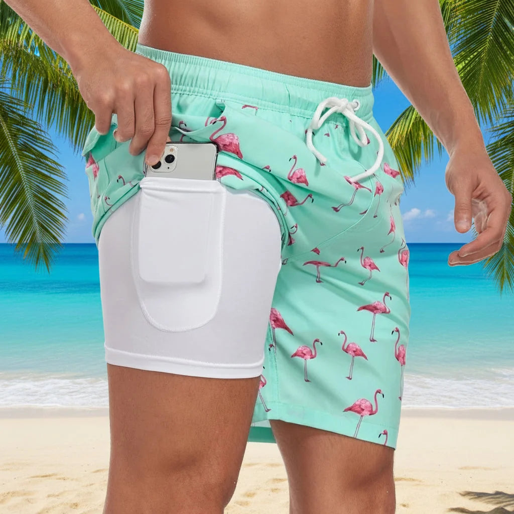 Men’s Swim Shorts Quick-Drying Compression Lining Adjustable Drawstring Waist