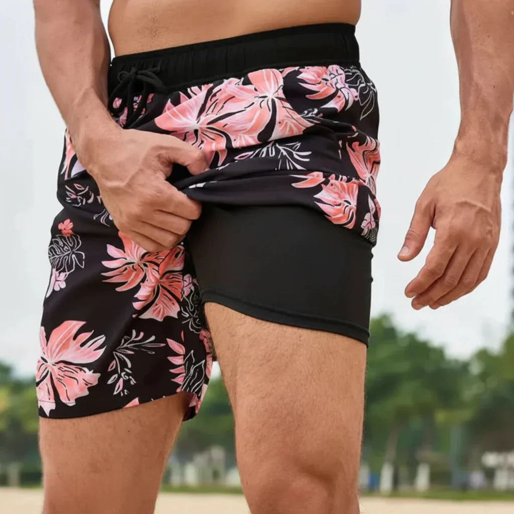 Men’s Swim Shorts Quick-Drying Compression Lining Adjustable Drawstring Waist