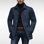 Men’s Trench Coat Mid-Thigh Button Closure Point Collar