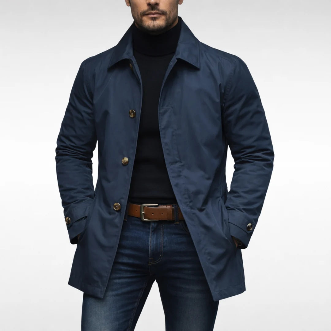 Men’s Trench Coat Mid-Thigh Button Closure Point Collar