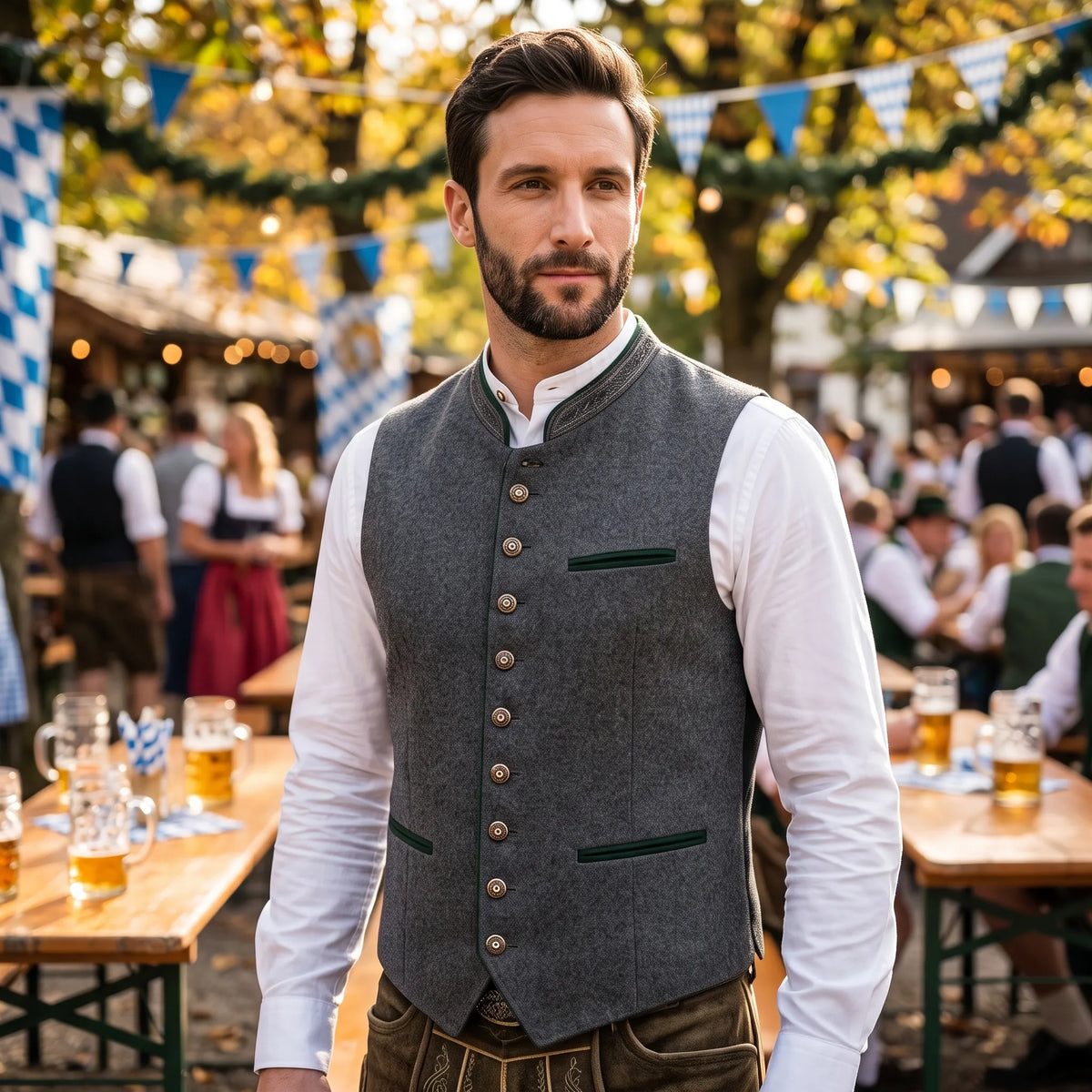 Men’s Waistcoat Grey Cotton Blend Adjustable Back Buckle