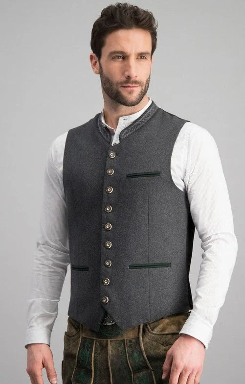 Men’s Waistcoat Grey Cotton Blend Adjustable Back Buckle