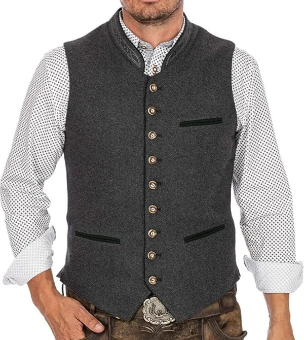 Men’s Waistcoat Grey Cotton Blend Adjustable Back Buckle