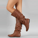 Mid-Calf Boots Leather Slip-On Flat Sole