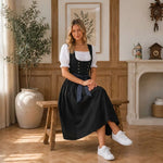 Midi Dirndl Front-Laced Bodice Short Puff Sleeves