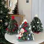 Mini Christmas Tree Lifelike Artificial Red Ribbons & Pom-Poms