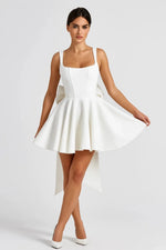 Mini Dress Bustier Bodice Flared Skirt Back Bow Detail