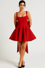 Mini Dress Bustier Bodice Flared Skirt Back Bow Detail