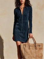 Mini Dress Faux Suede Half-Zip Long Sleeve