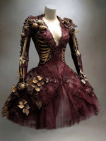 Mini Dress Gothic Skeleton Appliqué Long Sleeve