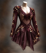 Mini Dress Gothic V-Neck Bone Appliqués Floral Accents