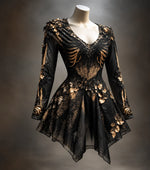 Mini Dress Long Sleeve V-Neck Bone Appliqué & 3D Florals