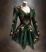 Mini Dress Long Sleeve V-Neck Bone Appliqué & 3D Florals