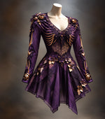 Mini Dress Long Sleeve V-Neck Bone Appliqué & 3D Florals