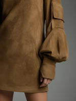Mini Dress Suede Turtleneck Loose Fit