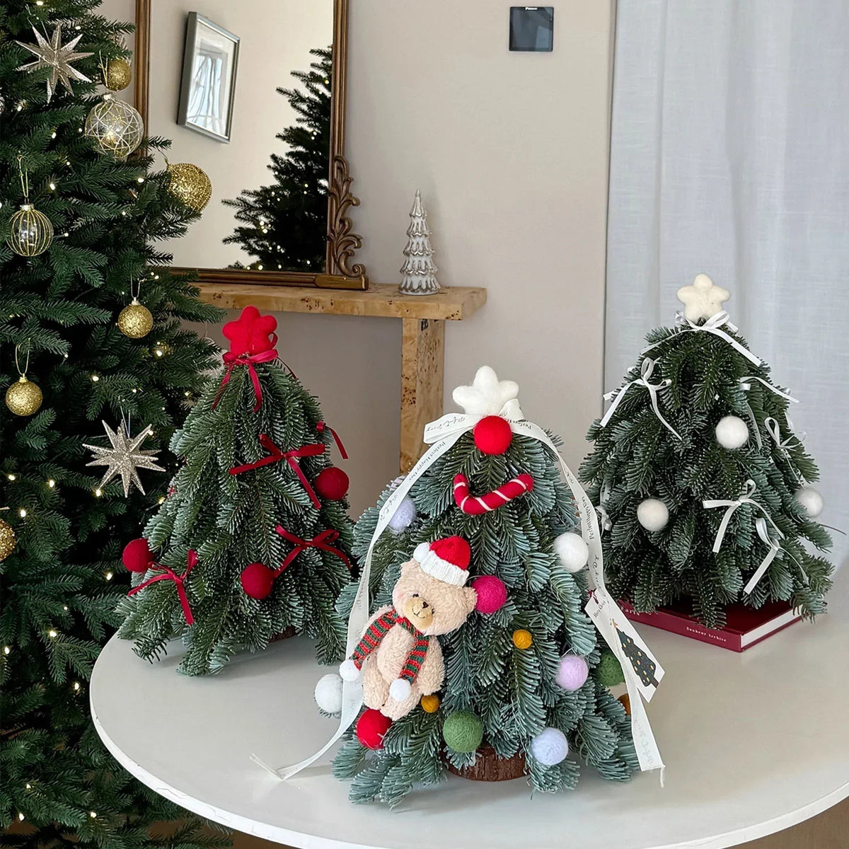Mini Tabletop Christmas Tree 13.8 Inch Felt Ornaments
